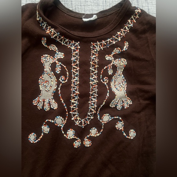 Vintage 60s 70s Beaded Boho Queens Way to Fasion Long Sleeve Fitted Tee - Picture 10 of 13